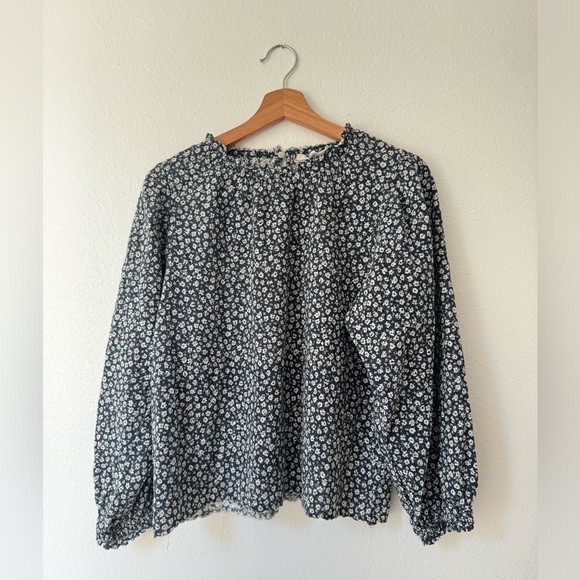 The GREAT. Chime Balloon Sleeve Eyelet Ditsy Floral Blouse| Black Leo - Picture 1 of 7